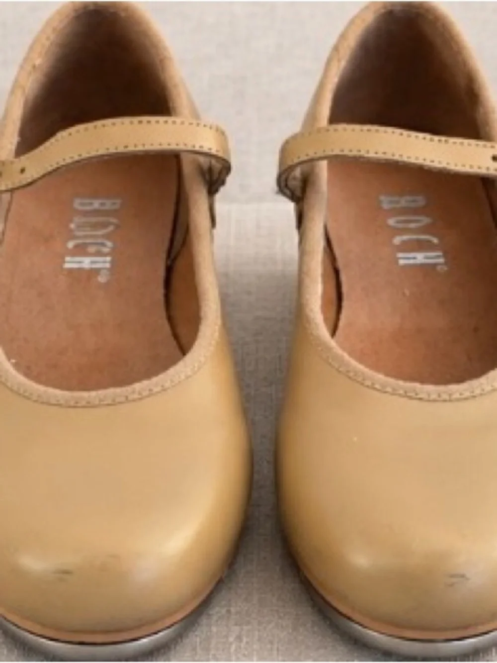 Girls Tan Mary Jane Tap Shoes with Low Heel